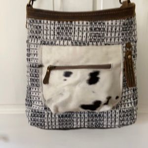 Myra Bag Upcycled Canvas & Cowhide Leather Bag
